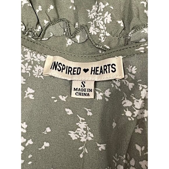Inspired Hearts Dress Woman’s Size Small Floral Design Green White Ruffled - Picture 3 of 3